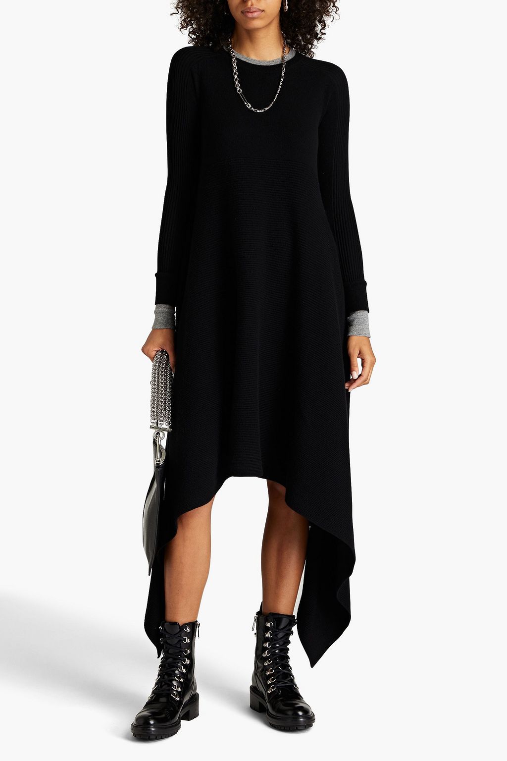 MCQUEEN カシミヤ ミディワンピース バイカラー