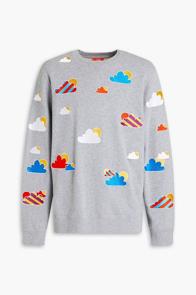 Embroidered mélange French cotton-terry sweatshirt