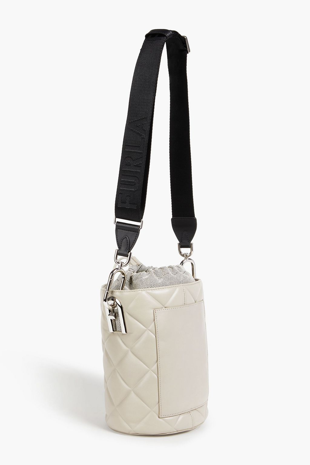 FURLA Lipari canvas-paneled quilted leather bucket bag
