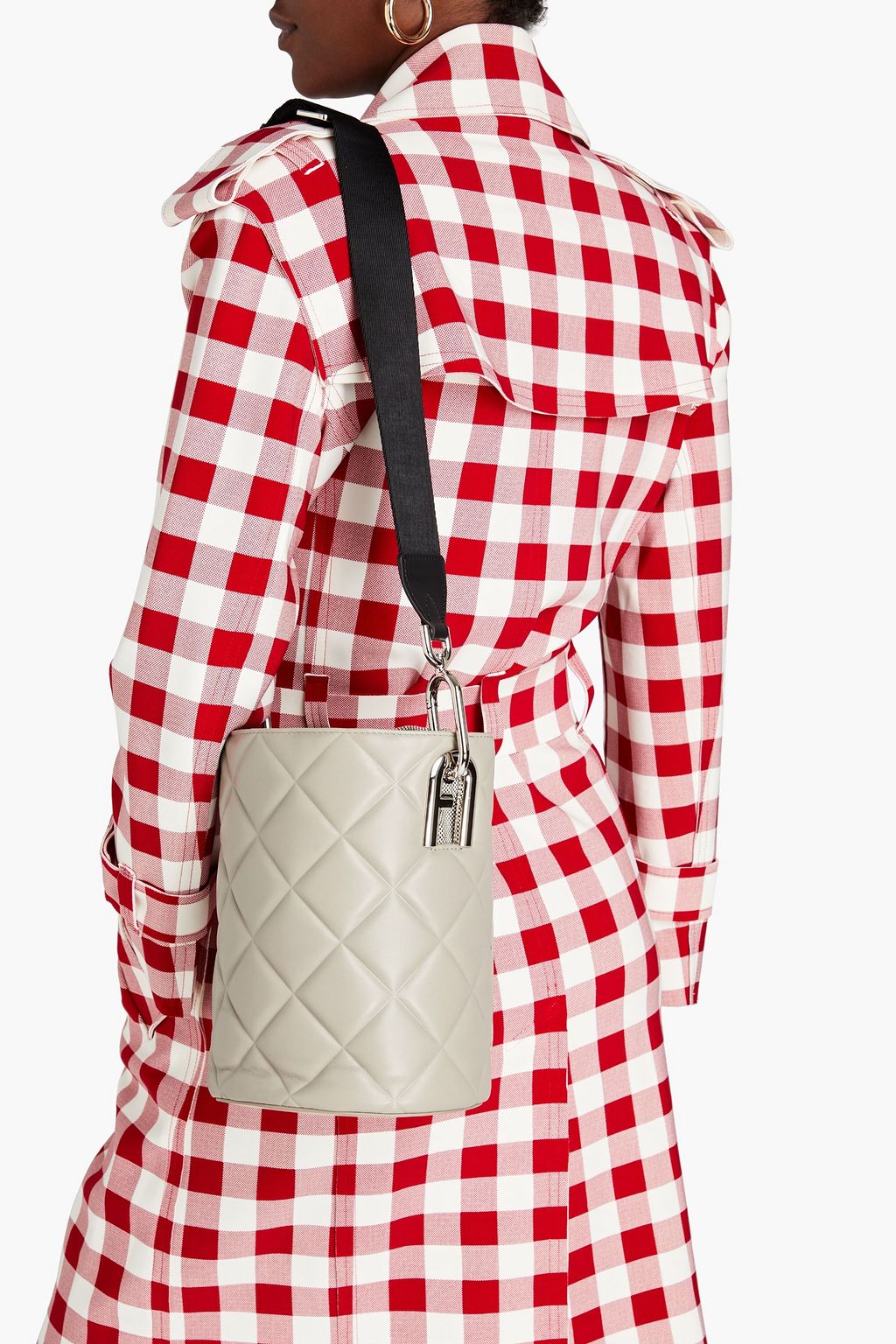 FURLA Lipari canvas-paneled quilted leather bucket bag