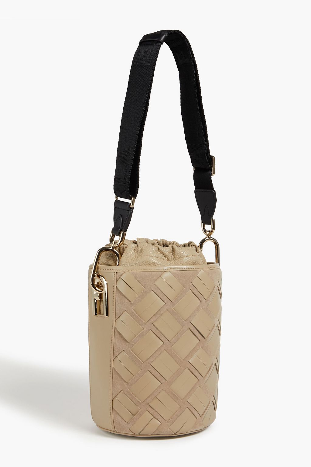 FURLA Lipari woven leather and suede bucket bag