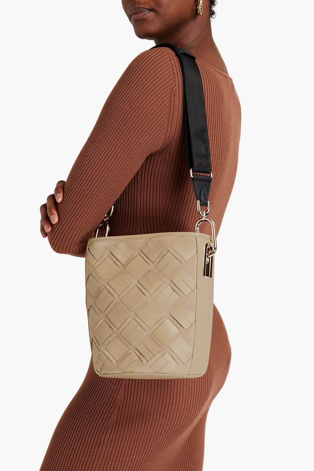FURLA Lipari woven leather and suede bucket bag