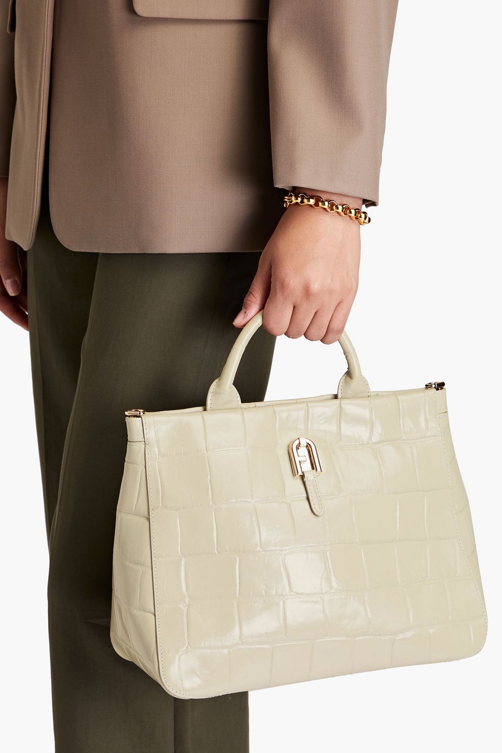 FURLA Palazzo croc-effect leather tote