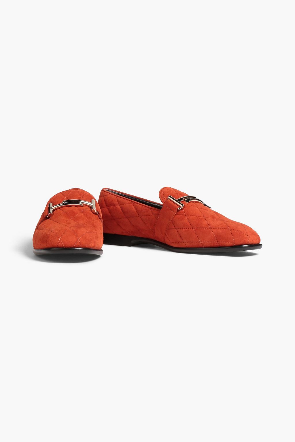 TOD'S Embellished quilted suede loafers