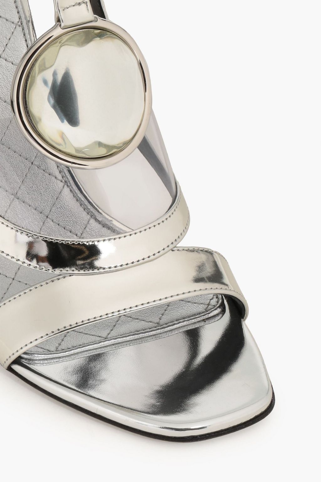 BALMAIN Sandalen aus verspiegeltem Leder mit PVC-Einsatz und Verzierung