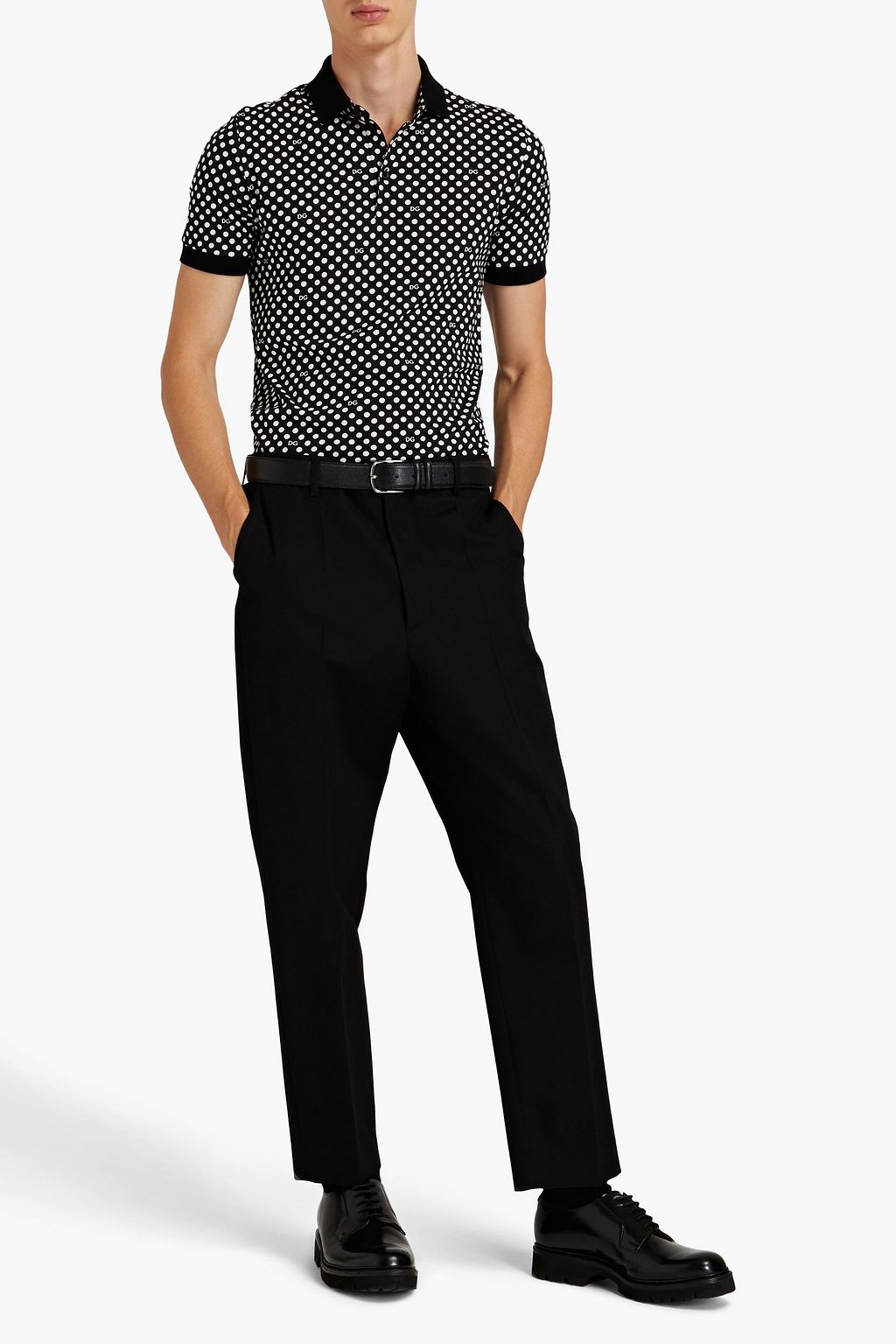 DOLCE&GABBANA Slim-fit polka-dot cotton-piqué polo shirt