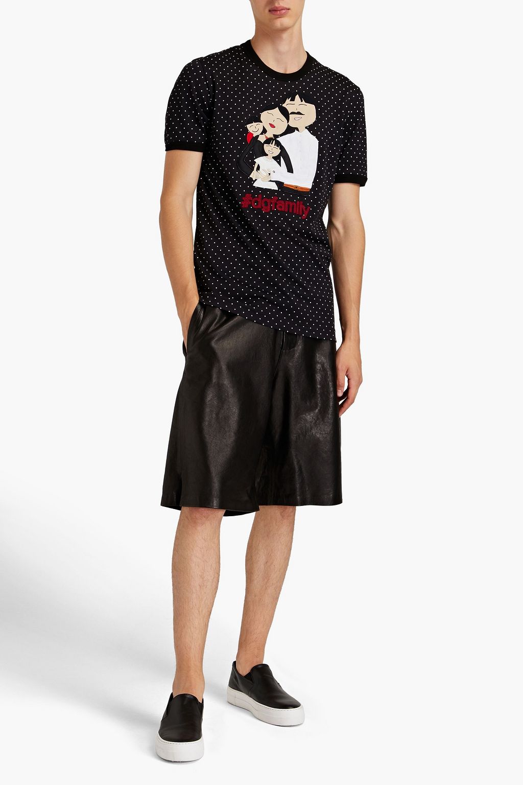 DOLCE & GABBANA Appliquéd polka-dot cotton-jersey T-shirt
