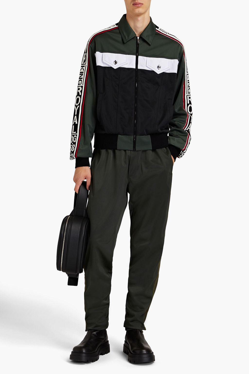 DOLCE&GABBANA Track Pants aus glänzendem Jersey mit Applikationen