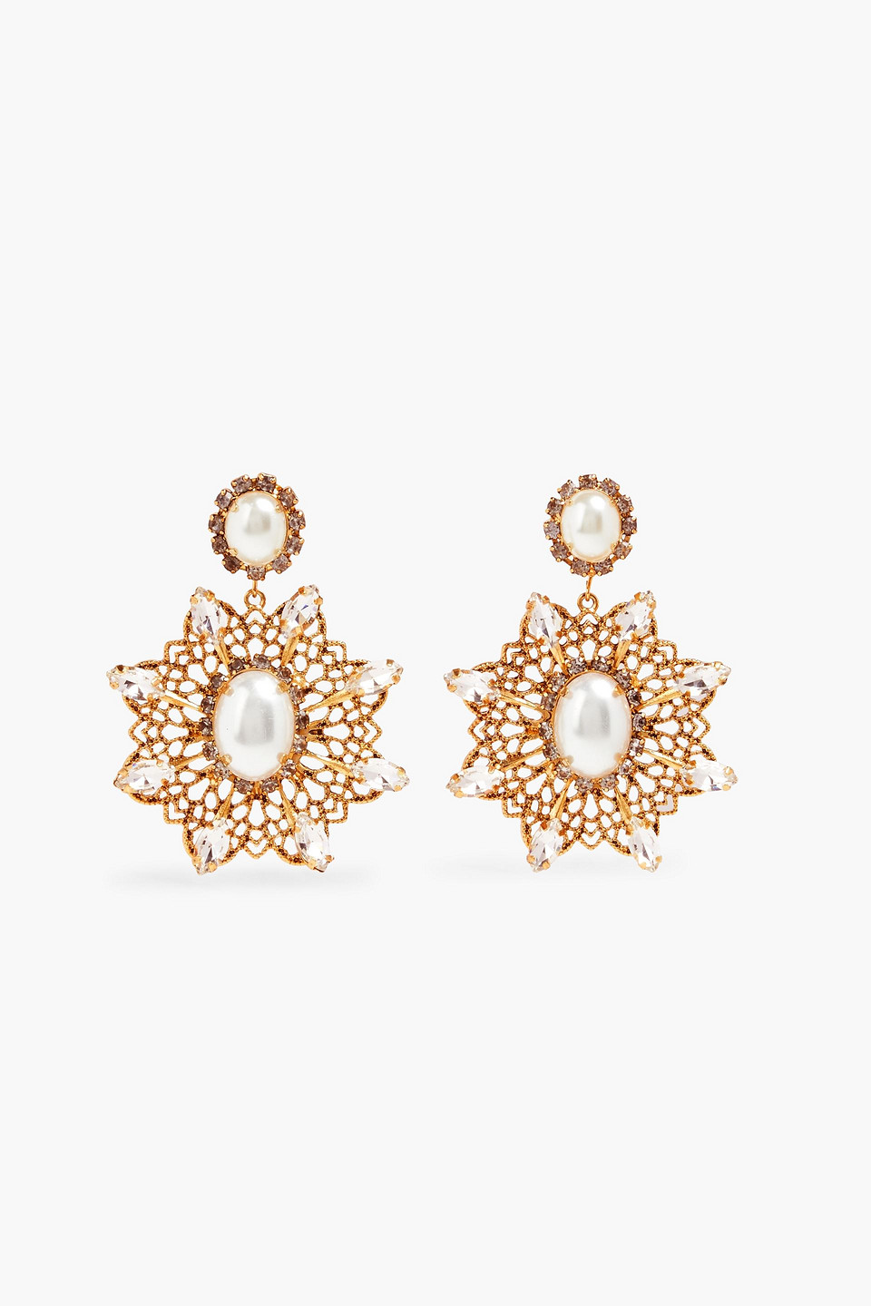 Kenneth Jay Lane Gold-tone, Crystal And Faux Pearl Earrings