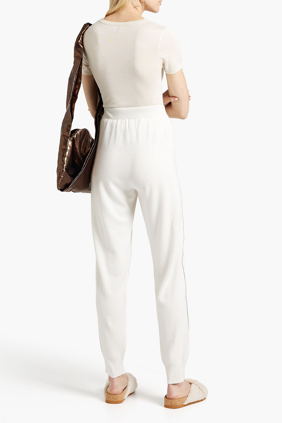 Fabiana Filippi Embellished Merino Wool, Silk And Cashmere-blend Track Pants In Ivory