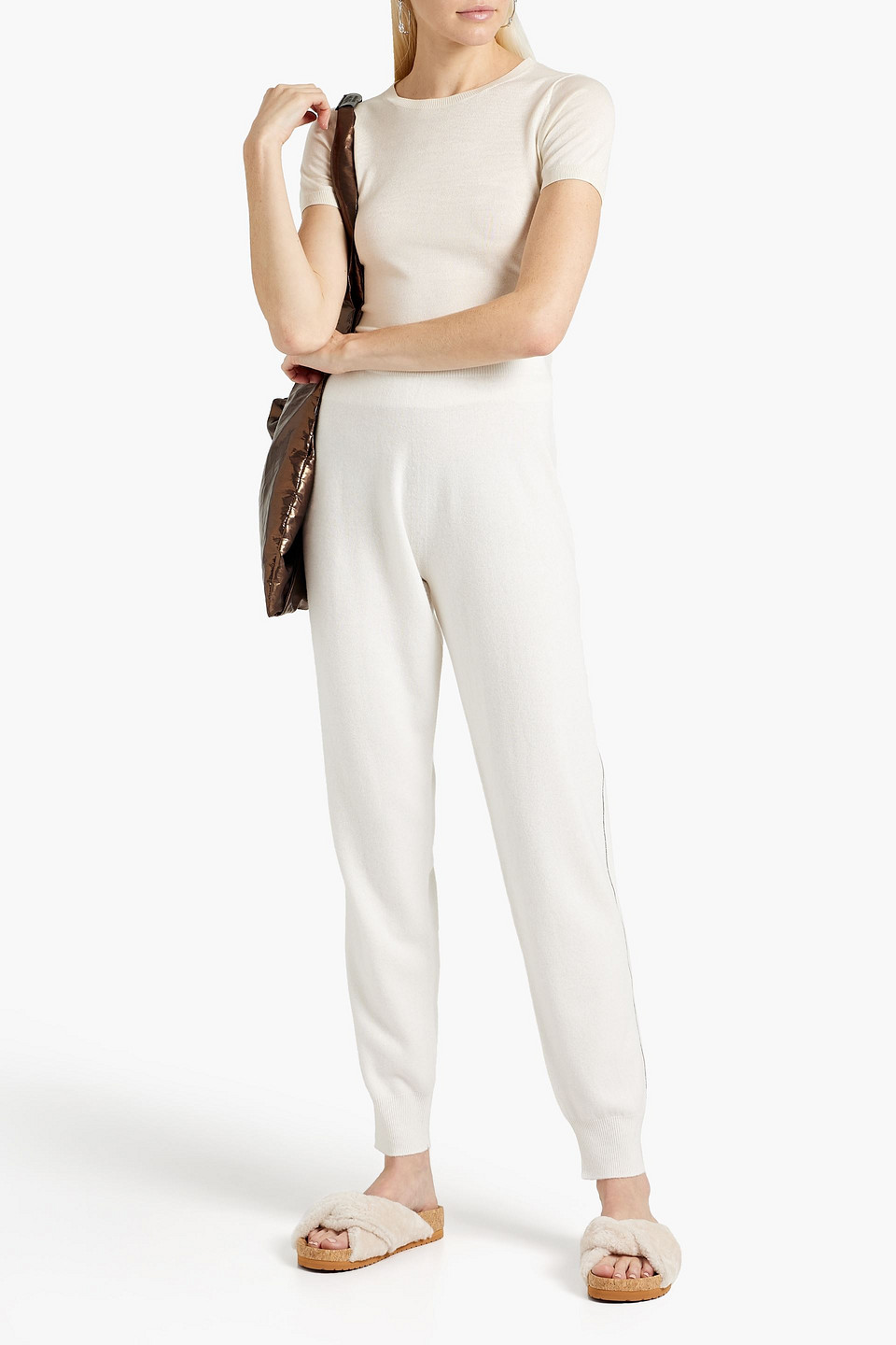 Fabiana Filippi Embellished Merino Wool, Silk And Cashmere-blend Track Pants In Ivory