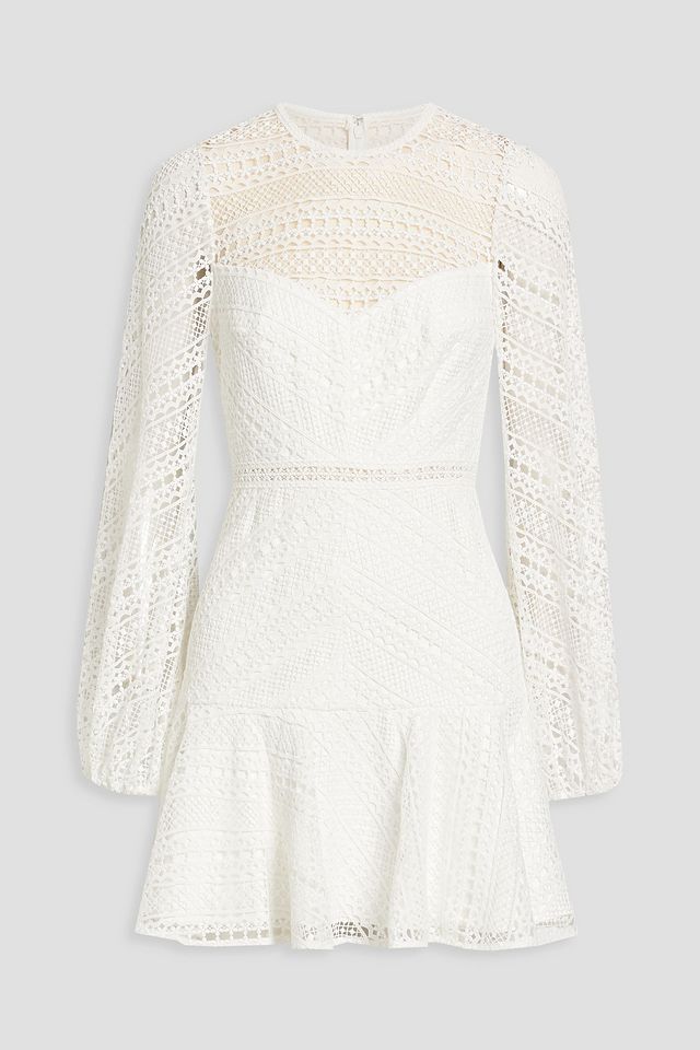 Fluted macramé lace mini dress