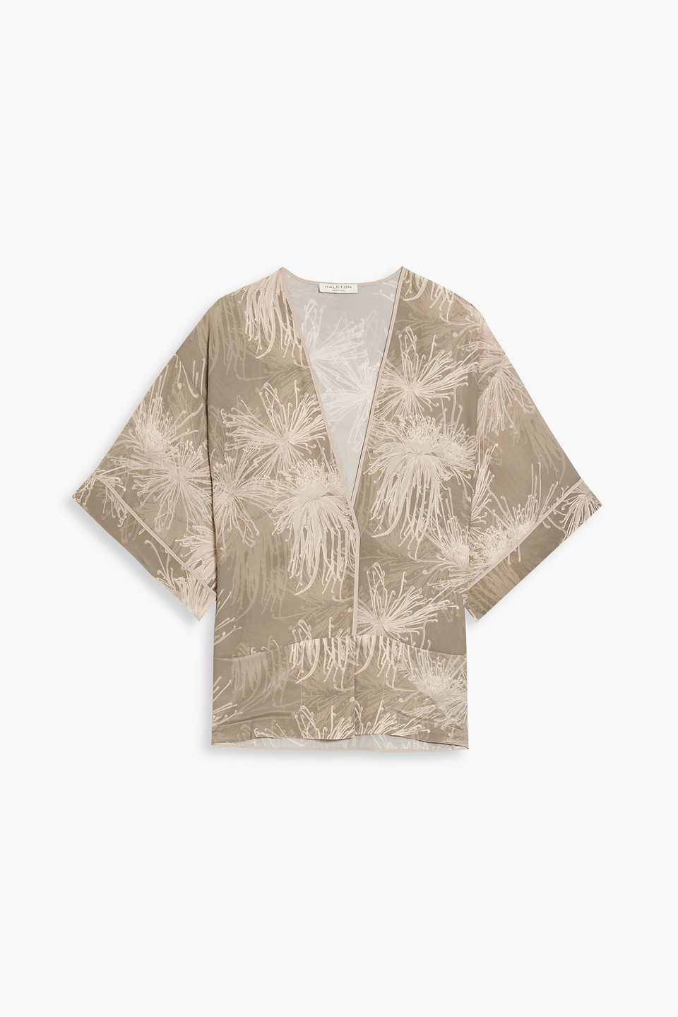 Halston Printed Silk Crepe De Chine Kimono In Mushroom
