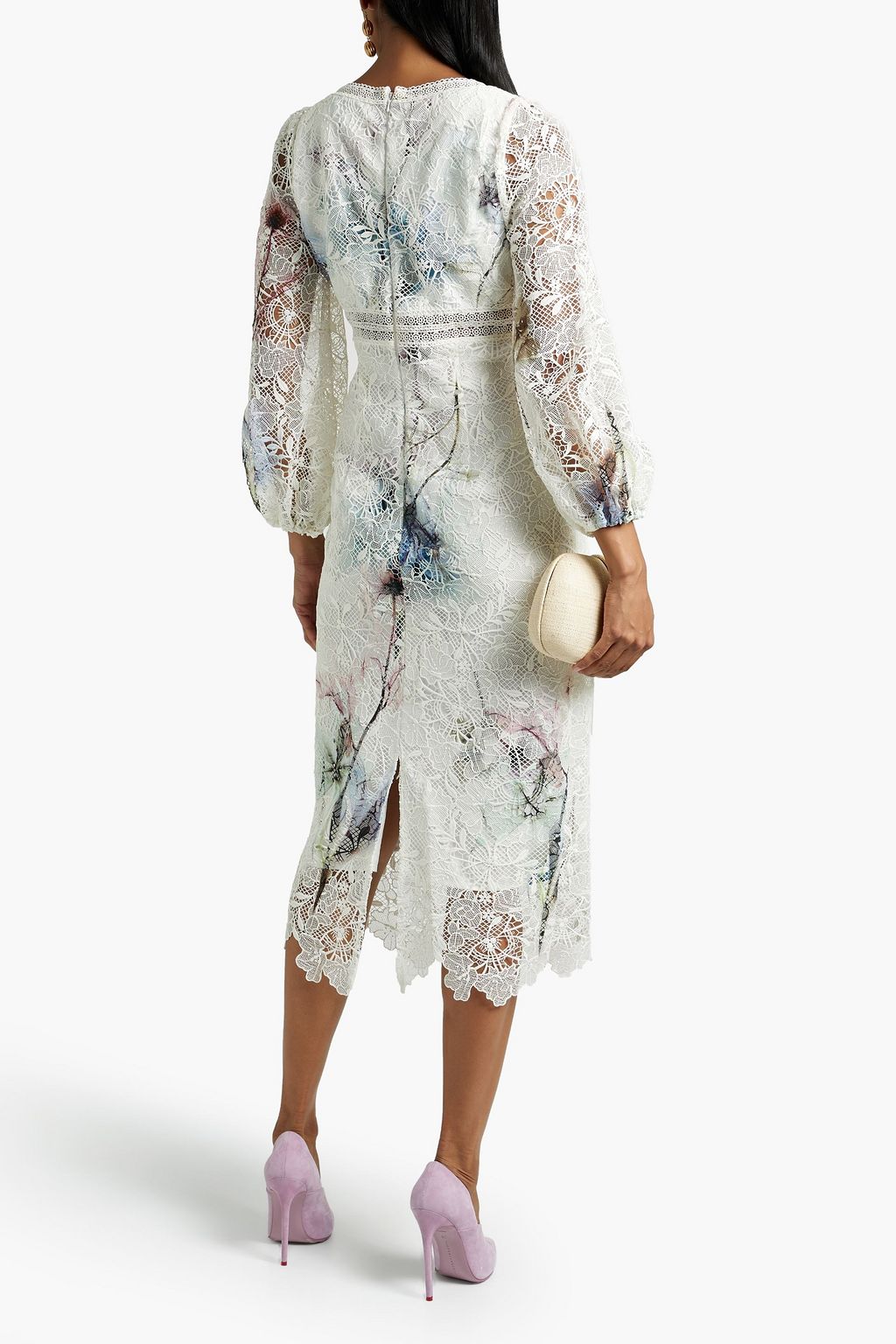 ML MONIQUE LHUILLIER Printed guipure lace midi dress