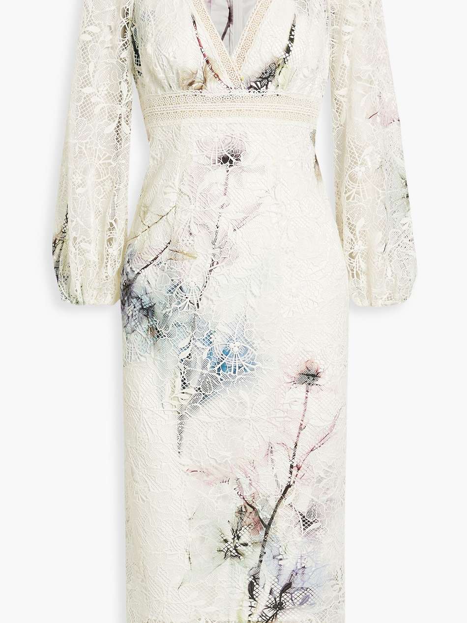 printed guipure lace midi dress