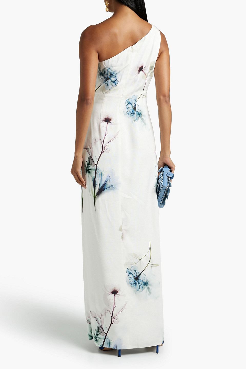  Ml Monique Lhuillier - Bedrucktes Maxikleid Aus Faille Mit Cut-outs Und Asymmetrischer Schulterpartie - Weiß - Us 12 