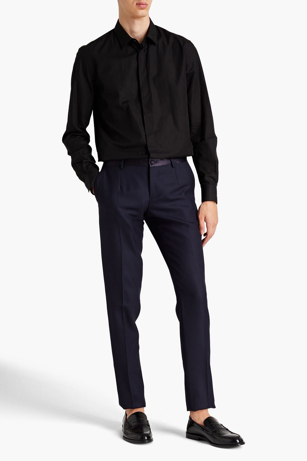 DOLCE & GABBANA Smokinghose aus Jacquard aus einer Wollmischung mit Satinbesatz und schmaler Passform