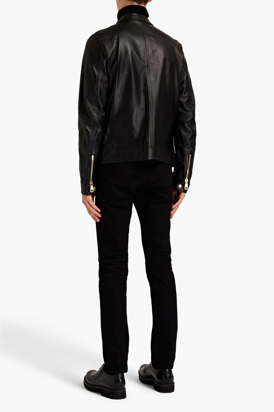 Dolce & Gabbana Zip-detailed Leather Jacket In Black