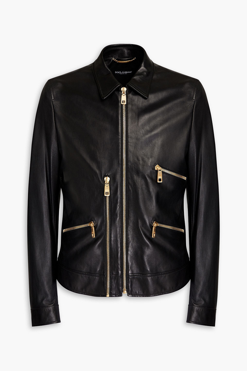 Dolce & Gabbana Zip-detailed Leather Jacket In Black