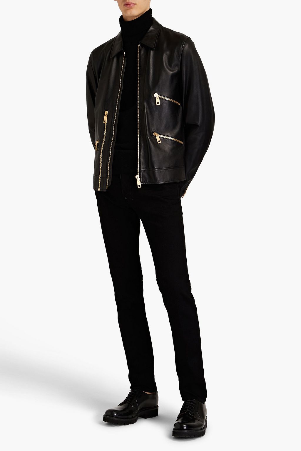 DOLCE&GABBANA Zip-detailed leather jacket