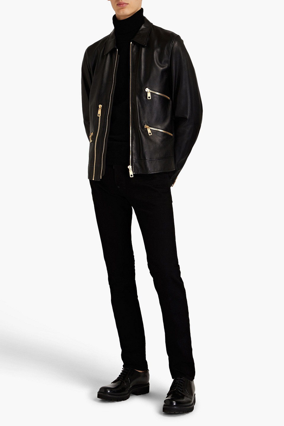 Dolce & Gabbana Zip-detailed Leather Jacket In Black