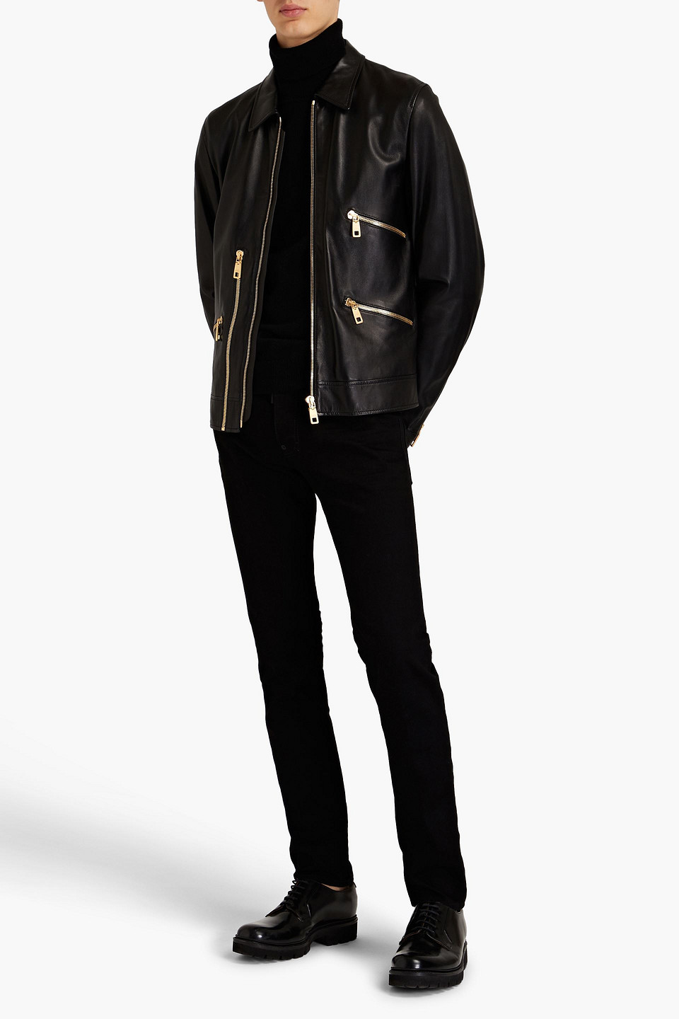 Shop Dolce & Gabbana Zip-detailed Leather Jacket In Black