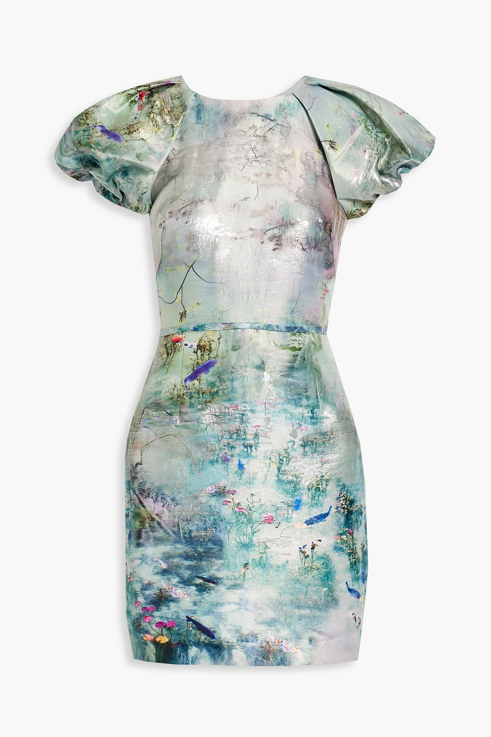 ml Monique Lhuillier Pleated Metallic Jacquard Mini Dress In Light Blue