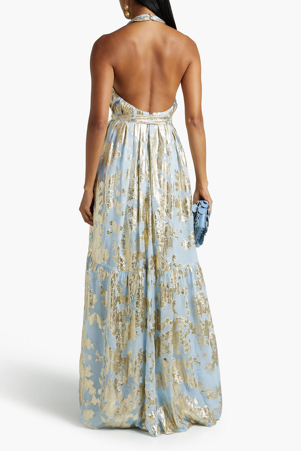 ml Monique Lhuillier Metallic Fil Coupé Silk-blend Chiffon 