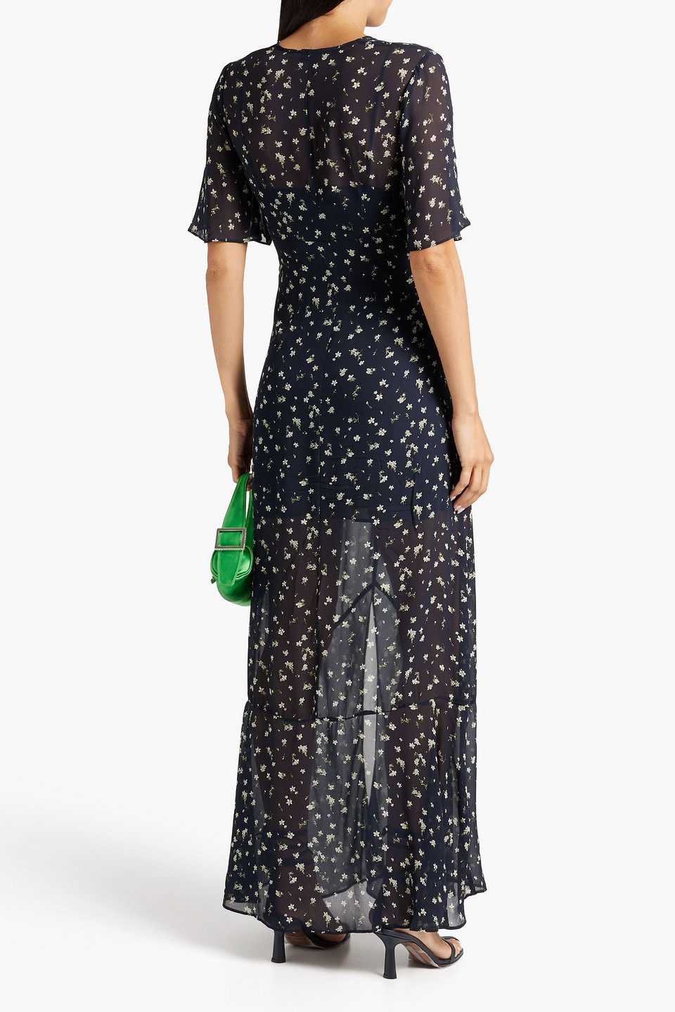 Shop Rag & Bone Tamar Twist-front Floral-print Georgette Maxi Dress In Midnight Blue