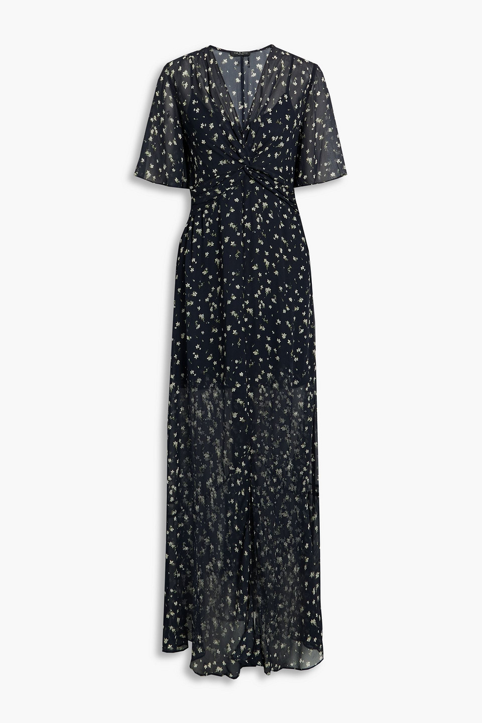 Shop Rag & Bone Tamar Twist-front Floral-print Georgette Maxi Dress In Midnight Blue