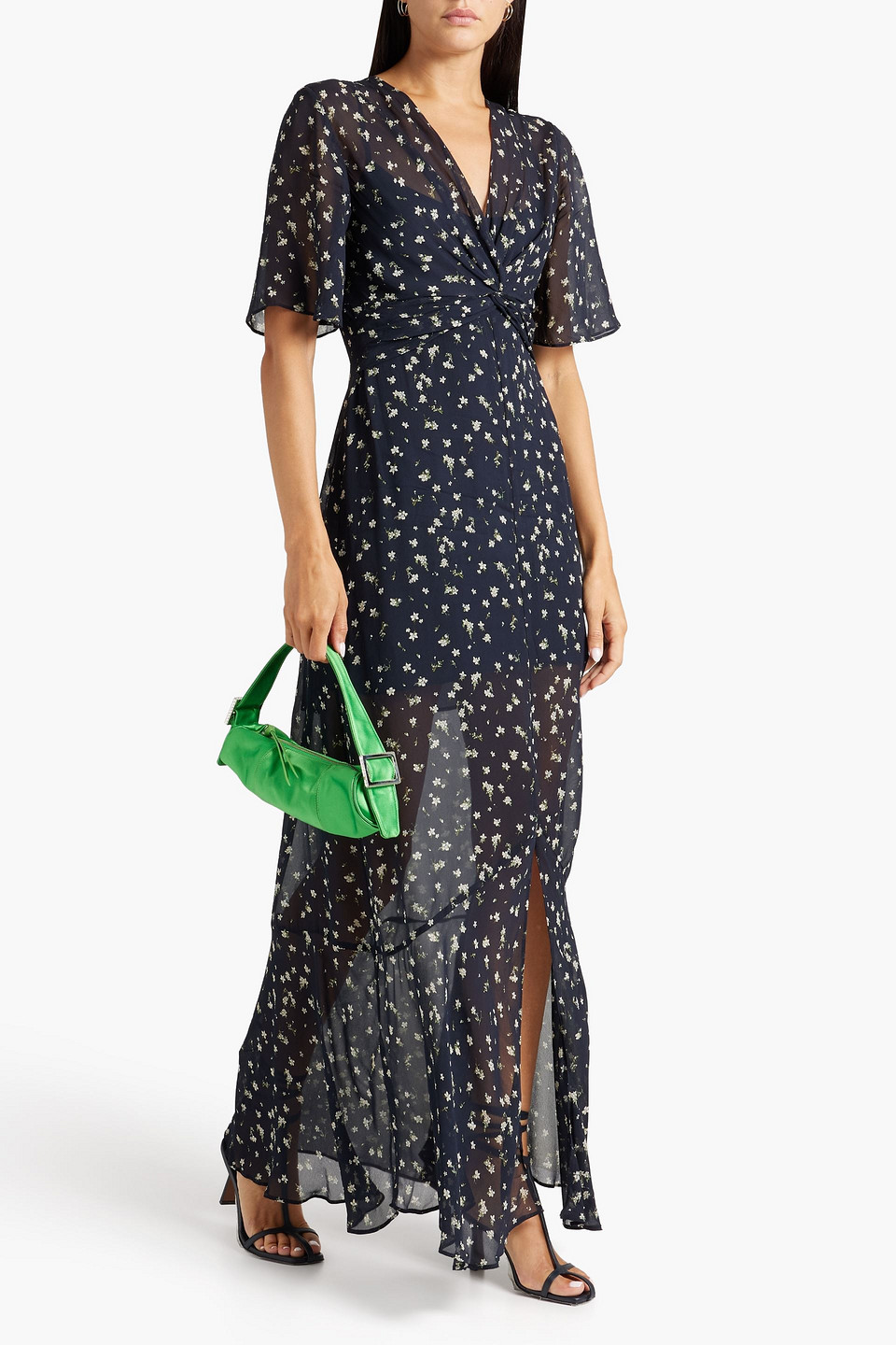 Shop Rag & Bone Tamar Twist-front Floral-print Georgette Maxi Dress In Midnight Blue