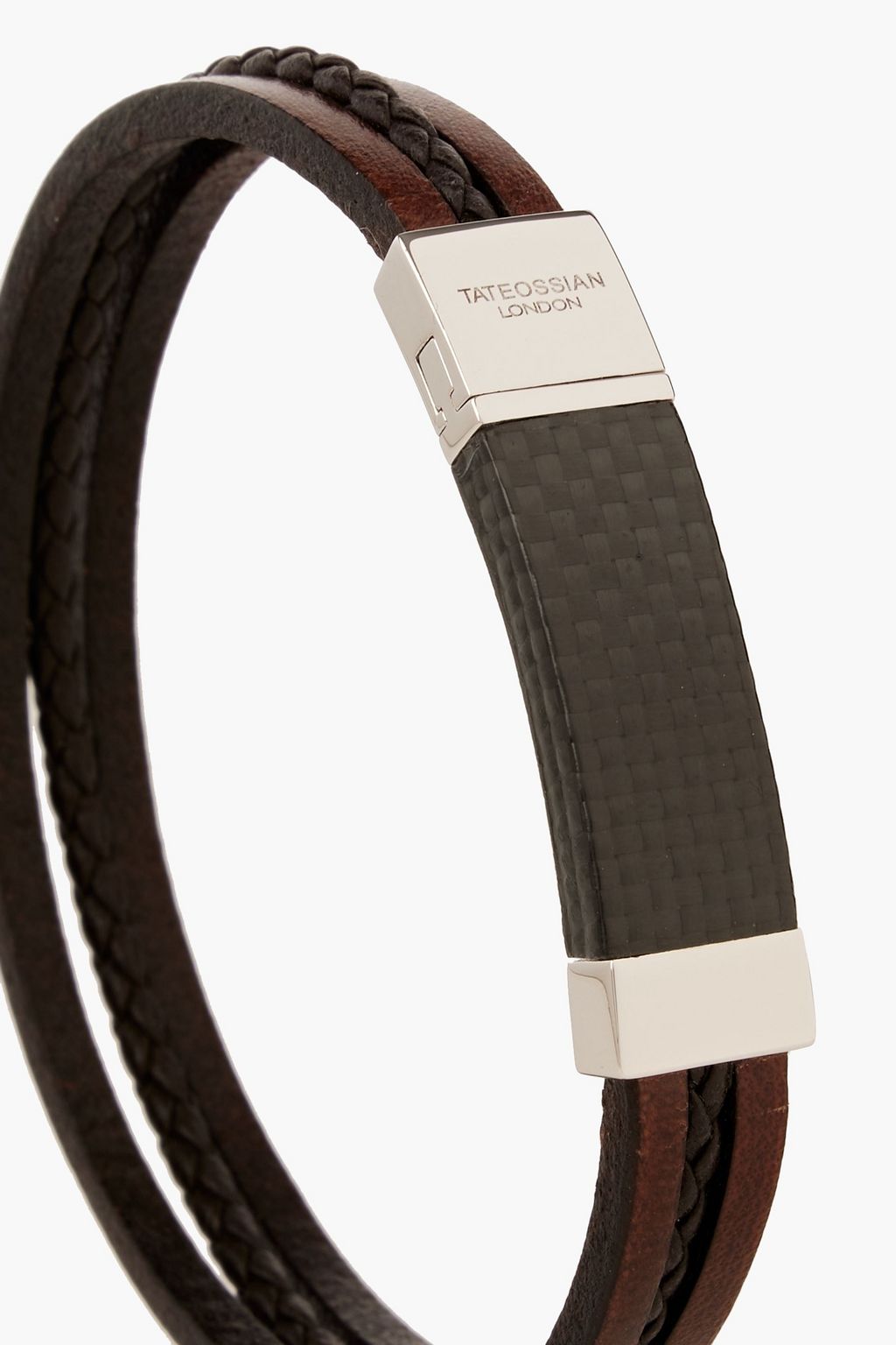 TATEOSSIAN Braided leather, sterling silver and carbon fiber bracelet