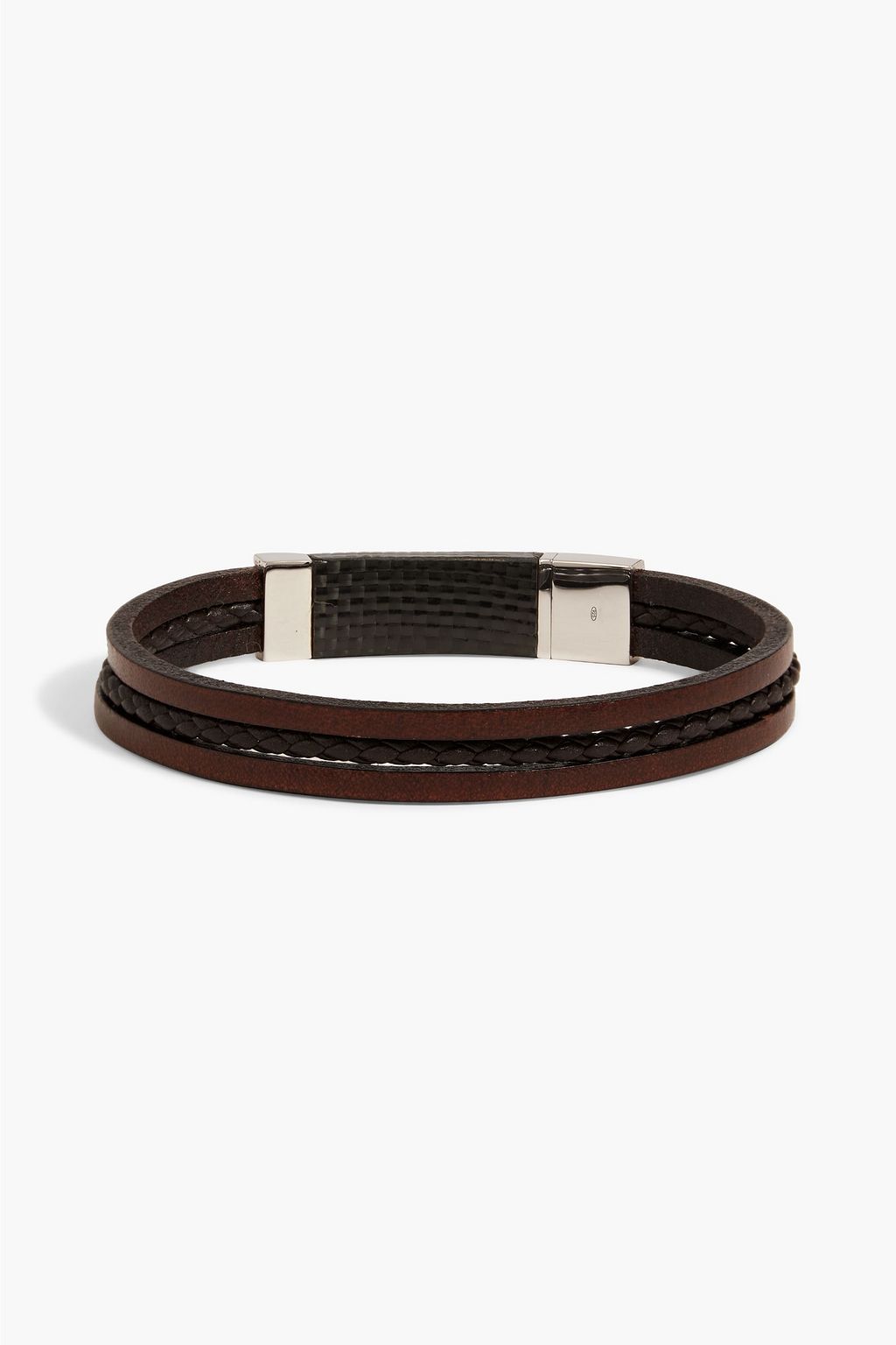TATEOSSIAN Braided leather, sterling silver and carbon fiber bracelet