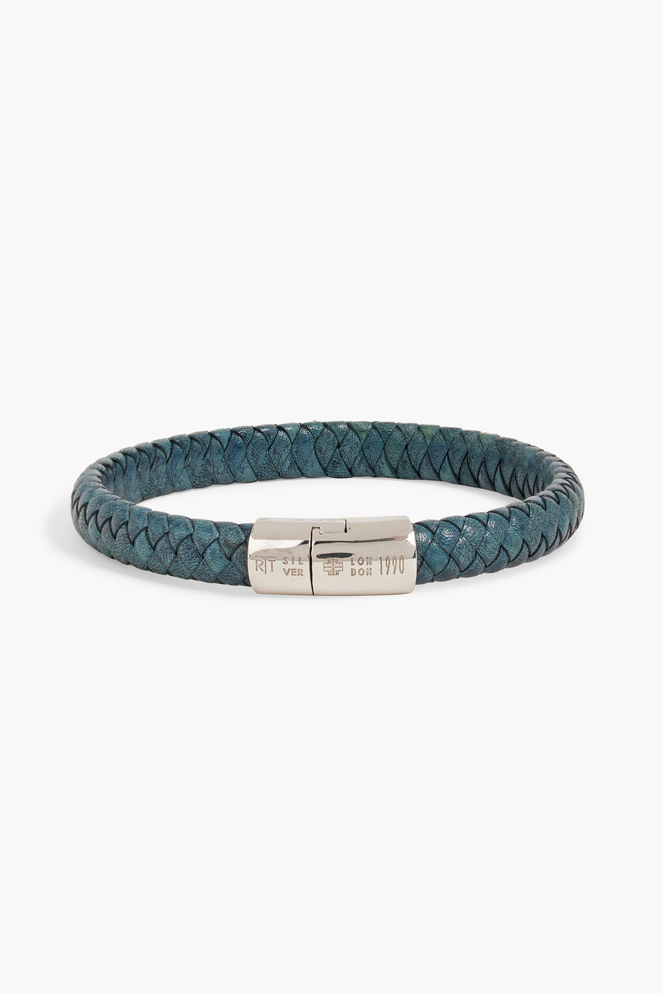 Tateossian Cobra Classic Braided Leather And Sterling Silver Bracelet