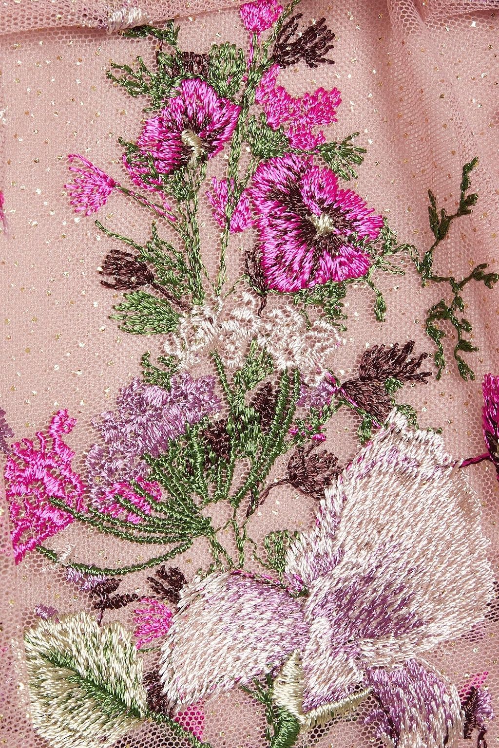 MARCHESA NOTTE Tiered embroidered glittered tulle dress