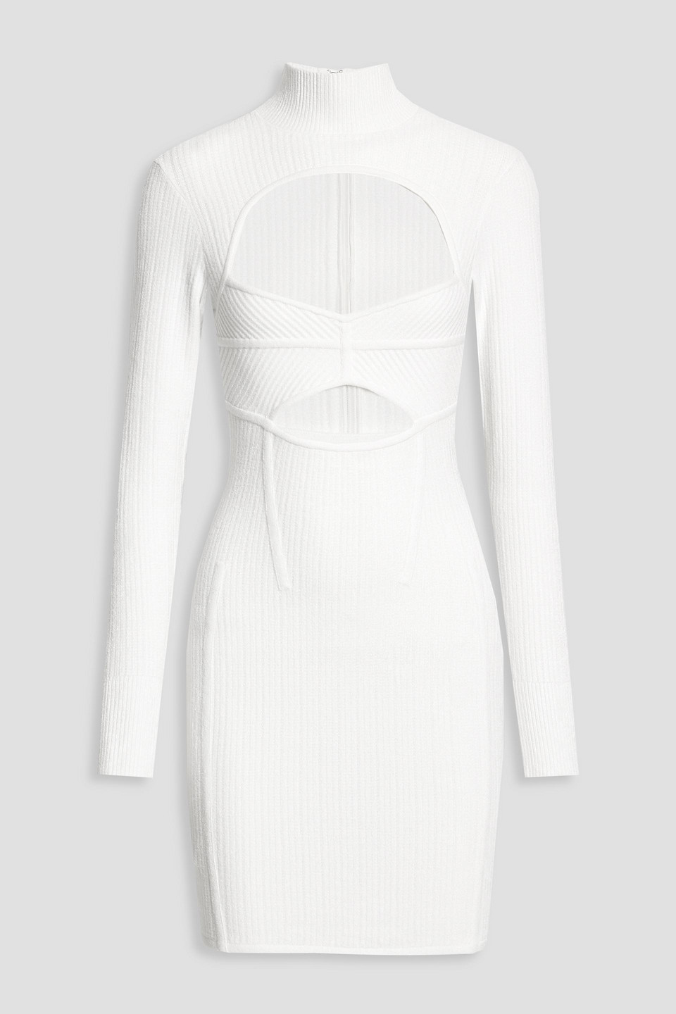 Herve Leger Cutout Ribbed Chenille Mini Dress In White