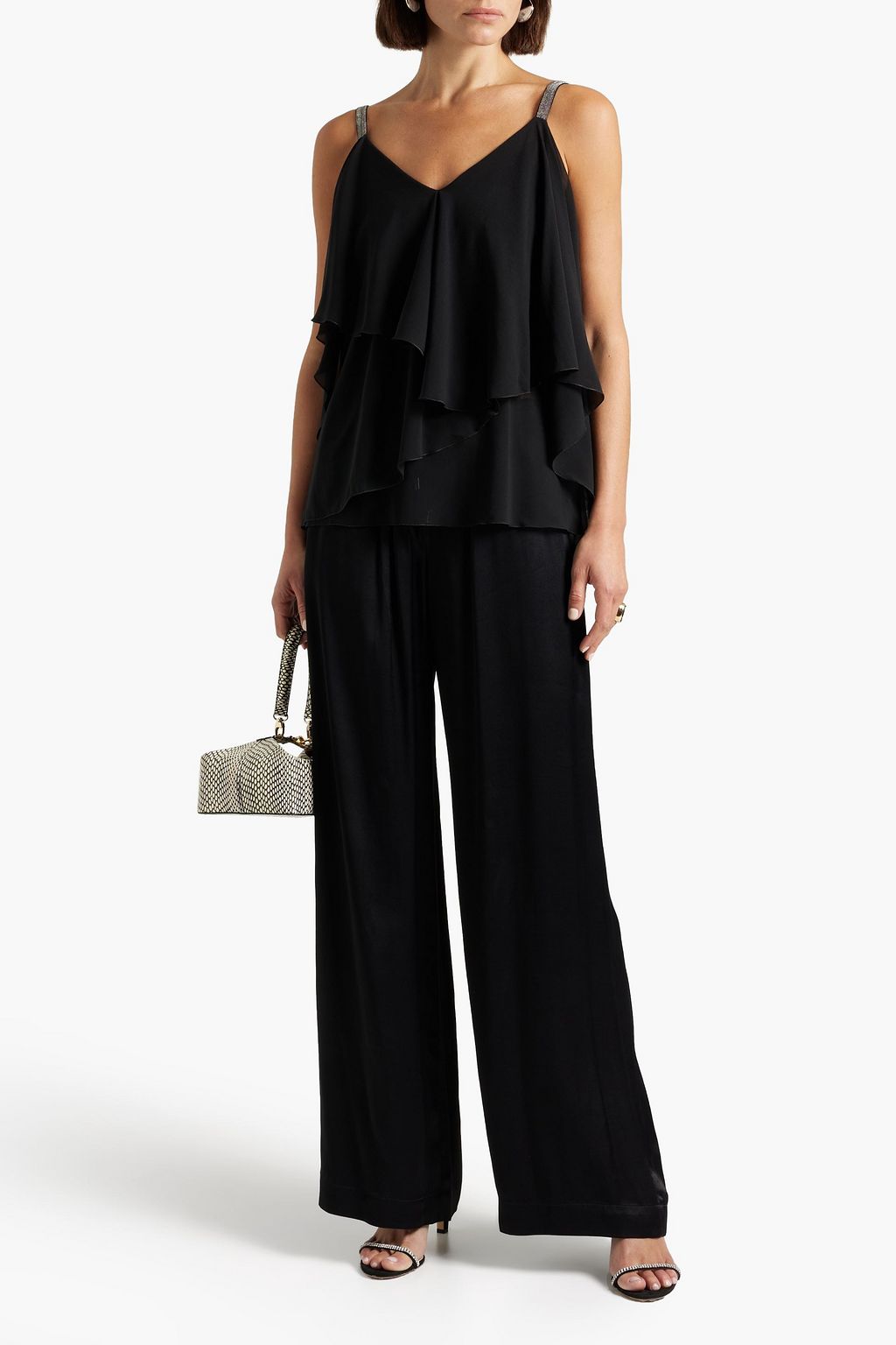 FABIANA FILIPPI Bead-embellished layered stretch-silk  top