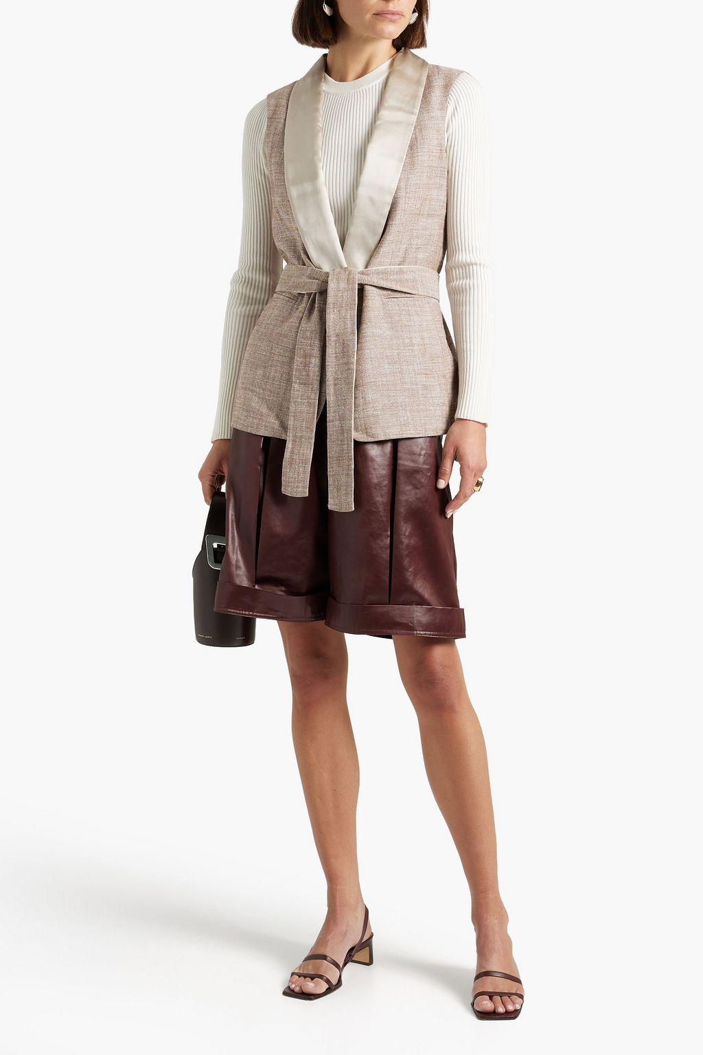 FABIANA FILIPPI Belted satin-trimmed tweed vest
