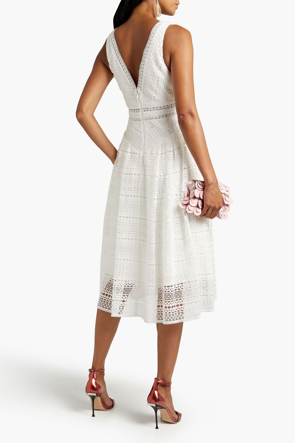 ML MONIQUE LHUILLIER 마크라메 레이스 미디 드레스