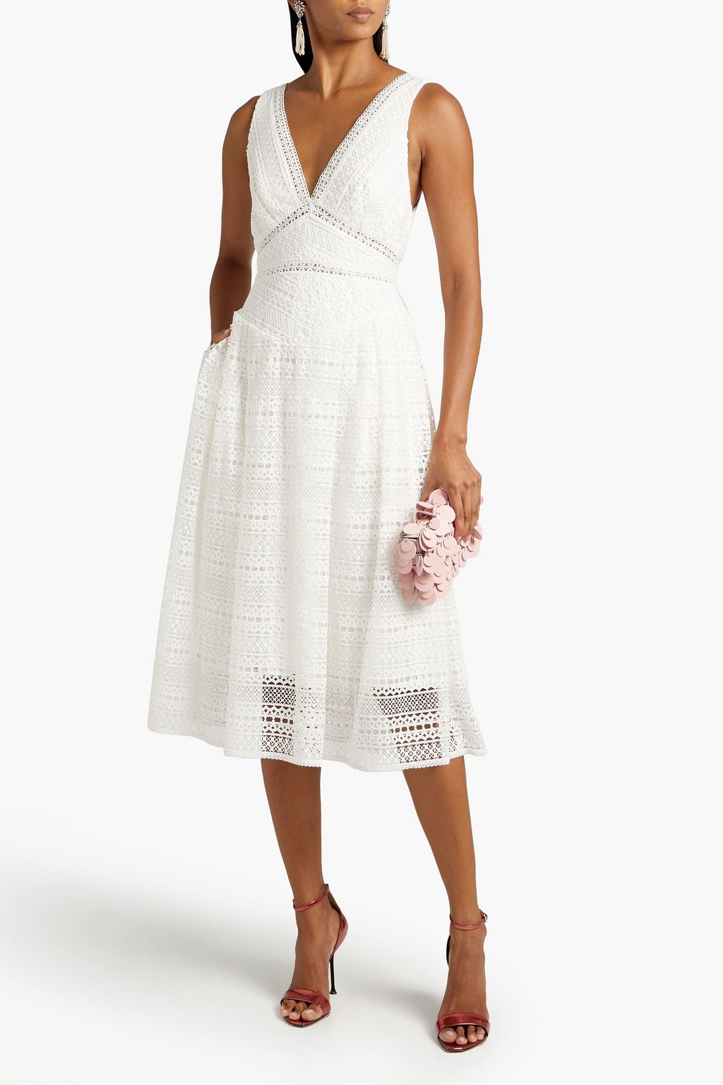 ML MONIQUE LHUILLIER 마크라메 레이스 미디 드레스