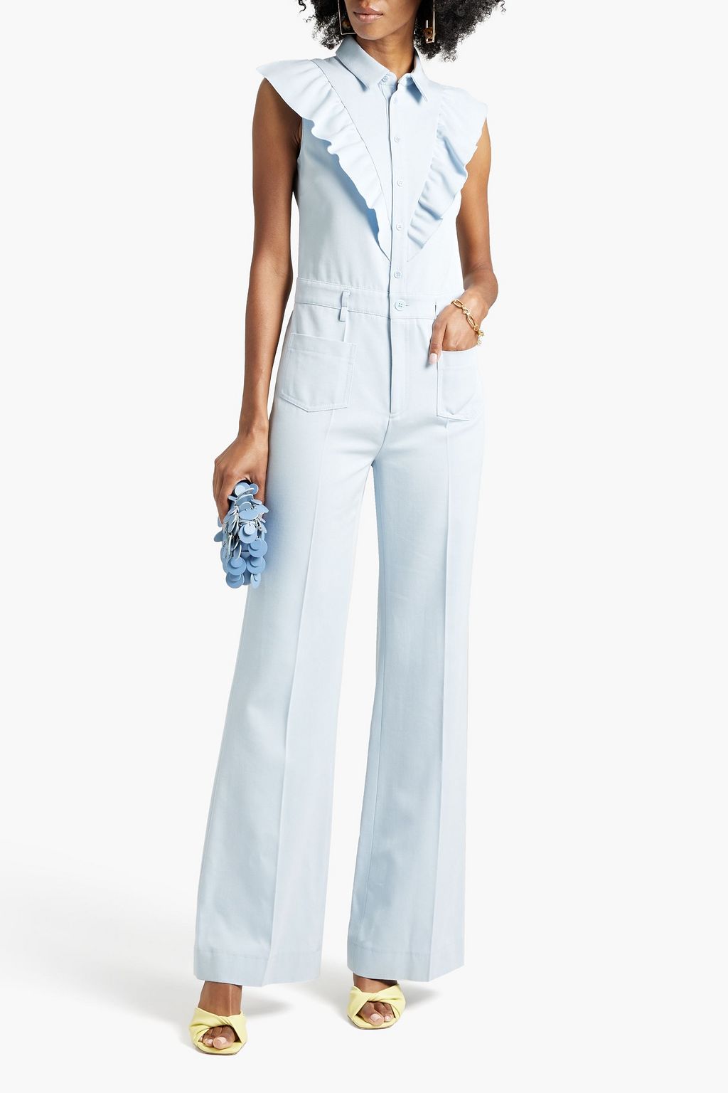 REDVALENTINO Ruffled cotton and wool-blend twill jumpsuit
