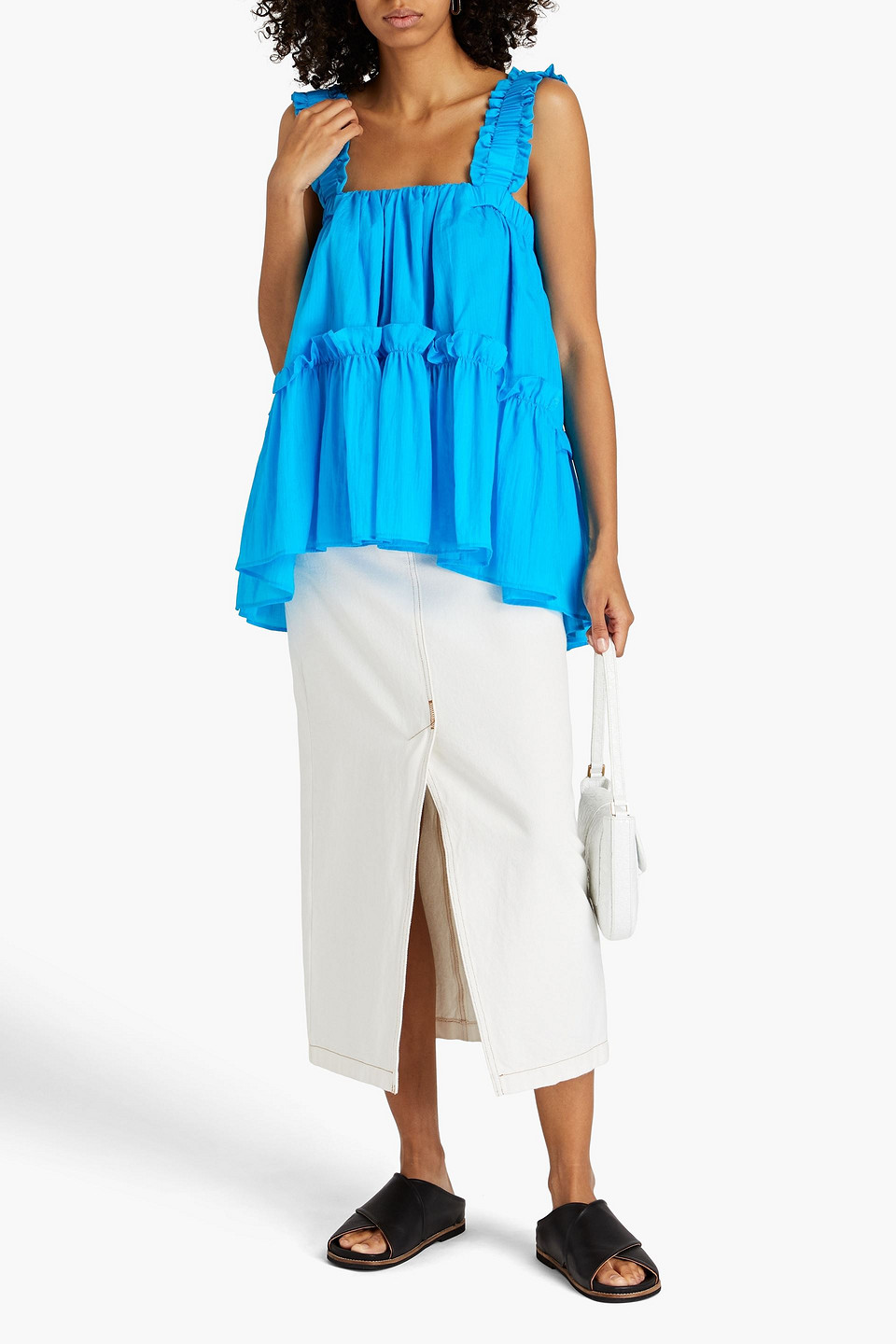 BRØGGER OLIVE RUFFLED SHELL TOP