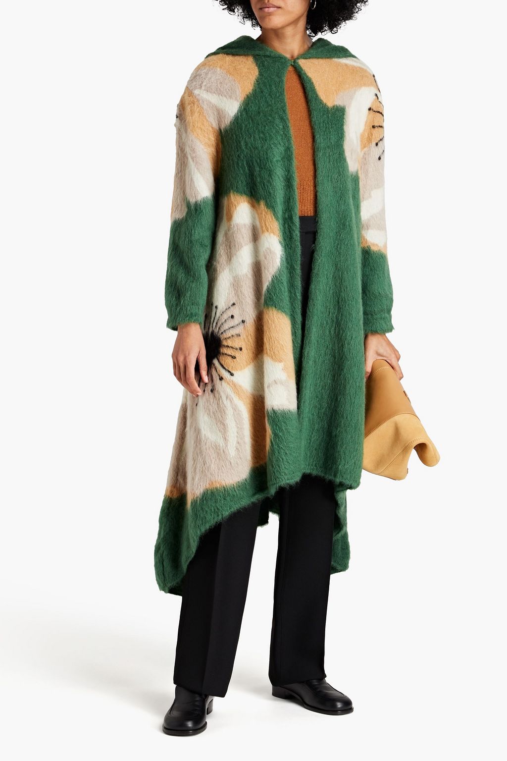 VALENTINO GARAVANI Jacquard-knit mohair-blend hooded coat
