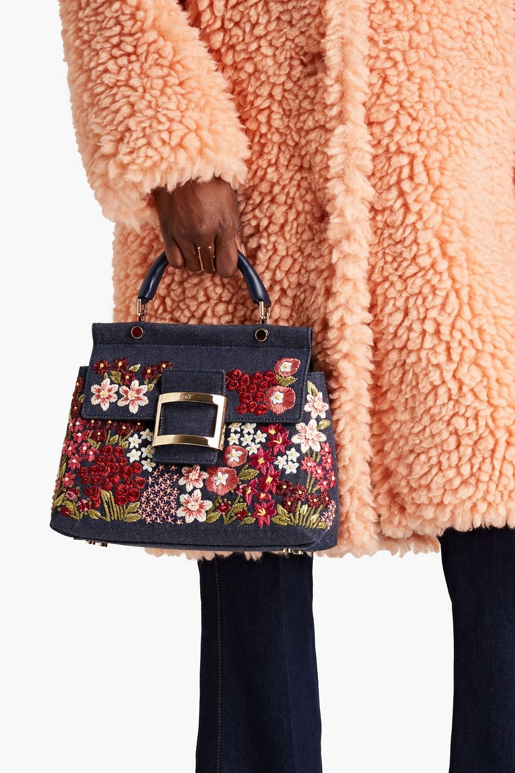 ROGER VIVIER Viv' Cabas embroidered denim tote