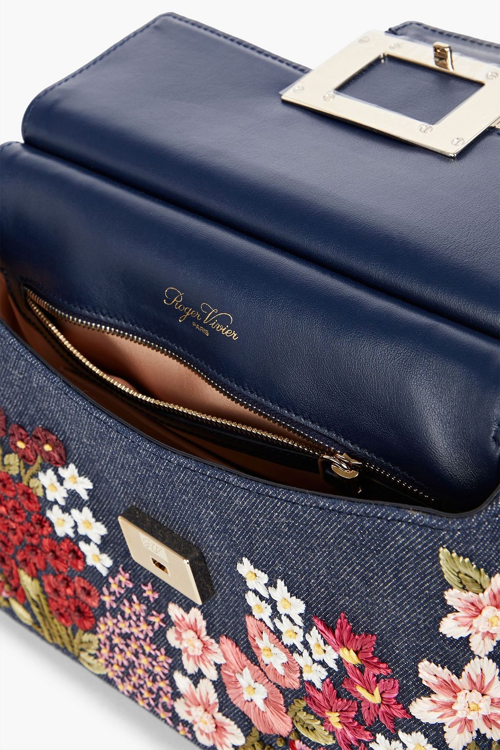 ROGER VIVIER Viv' Cabas embroidered denim tote