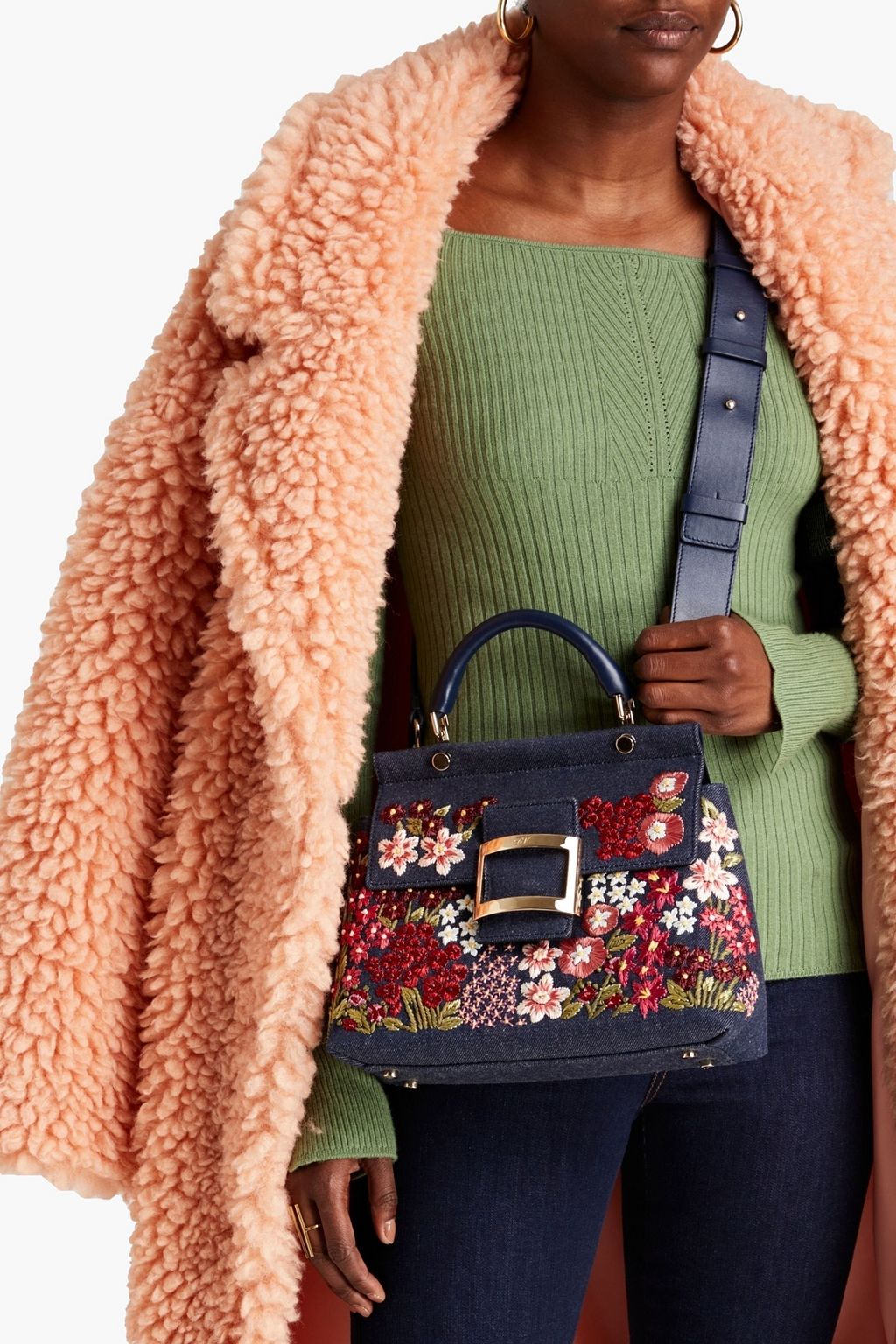 ROGER VIVIER Viv' Cabas embroidered denim tote