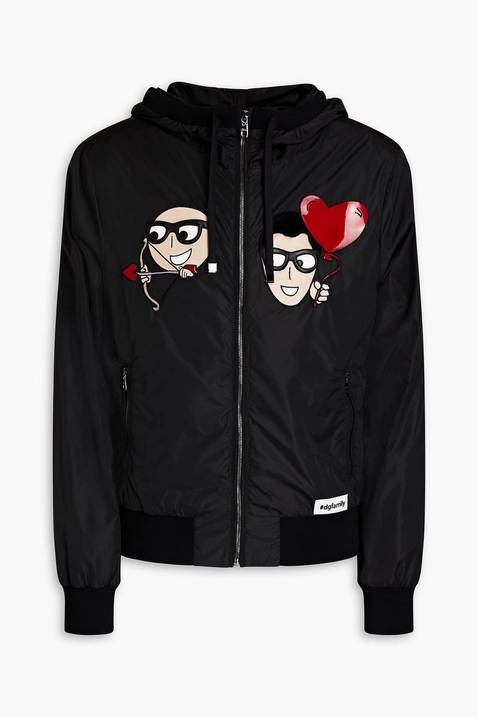 dolce & gabbana - appliquéd shell hooded jacket - black - it 48