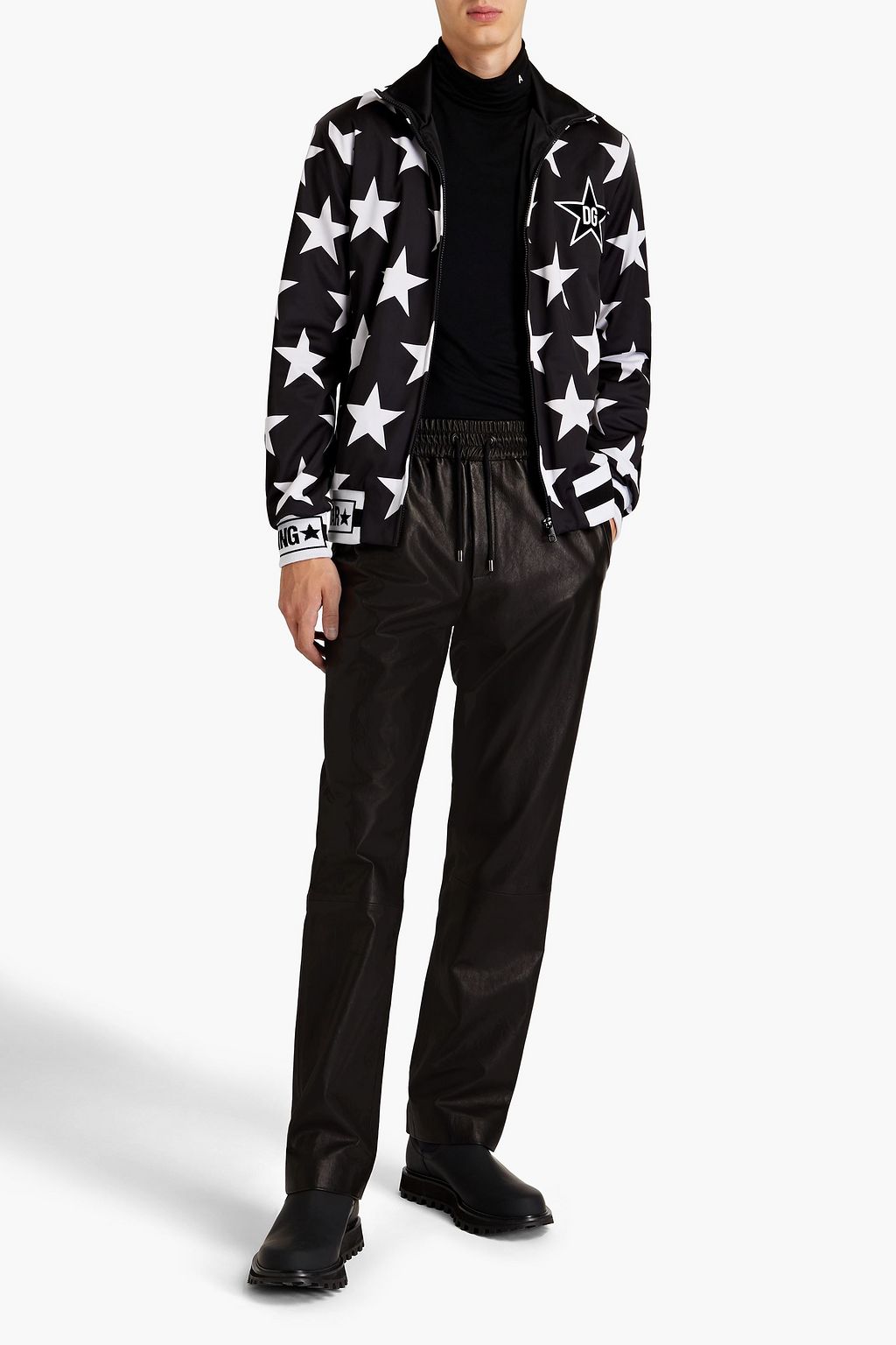 DOLCE & GABBANA Flocked printed organic silk-crepe zip-up track jacket