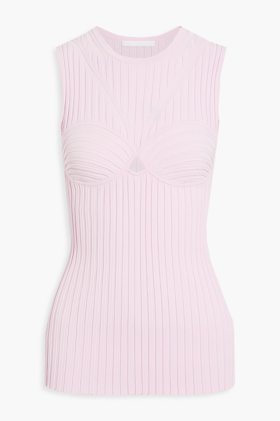 Helmut Lang Cutout Ribbed Jersey Top In Baby Pink