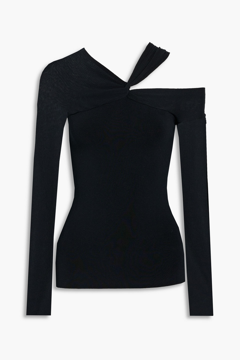 helmut lang - one-shoulder ribbed knit-paneled jersey top - black - xs